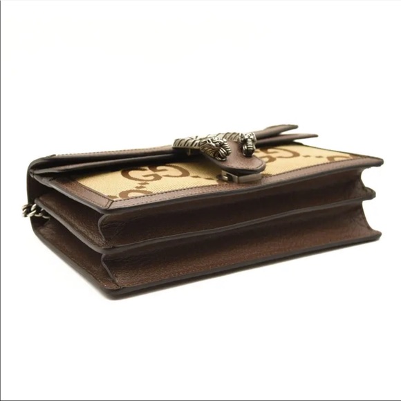 GUCCI Monogram Jumbo GG Textured Dollar Calfskin Medium Dionysus Camel Ebony - Picture 5 of 9